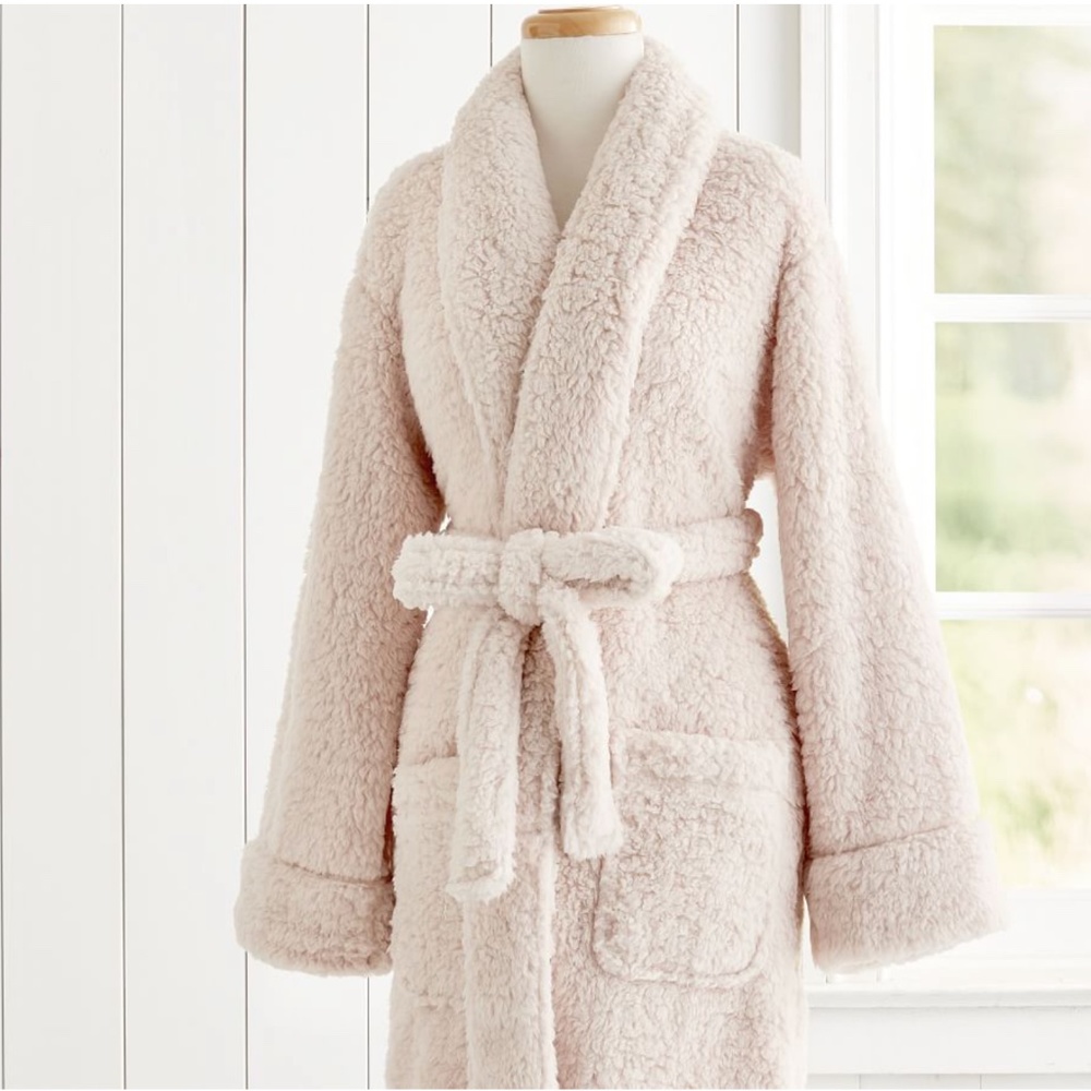 SOLD - Pottery Barn Teddy Bear Bathrobe - blush (L)
